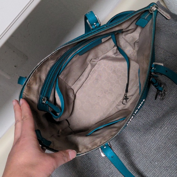 Michael Kors Charlotte Jet Set Teal Saffiano Leather Purse Peacock Seafoam - Picture 8 of 9